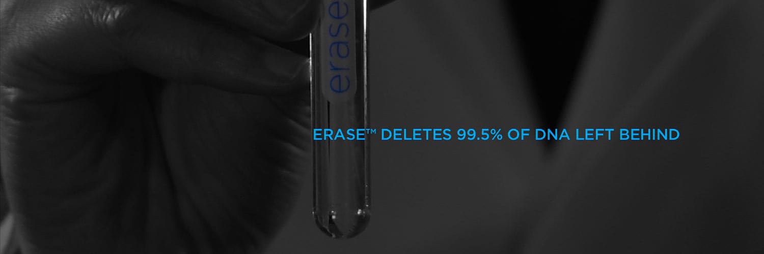 dark image of a test tube of a hypothetical product called Erase that deletes DNA